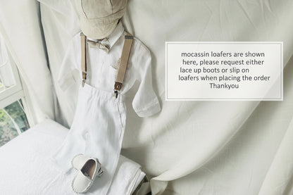 White and Beige Linen Set with optional Jacket Accessories and Embroidery
