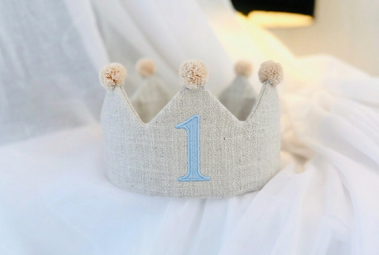 Beige First Birthday Embroidered Crown