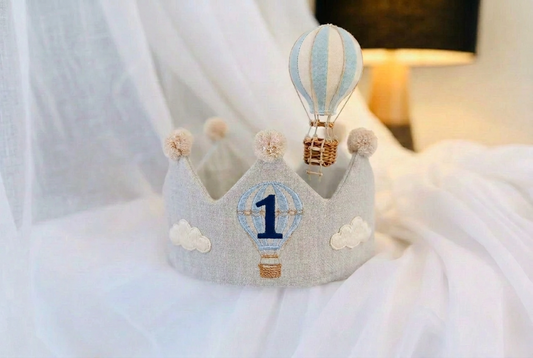 Beige First Birthday Embroidered Crown