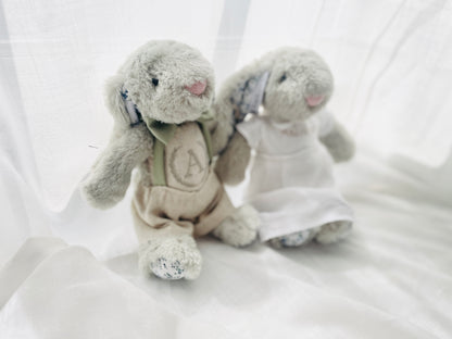 Beige and white linen Birthday teddy bear romper and blouse set