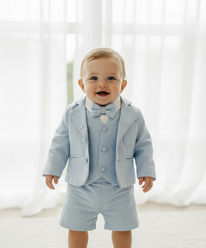 Pale Blue Chambray Vest Suit with optional Jacket