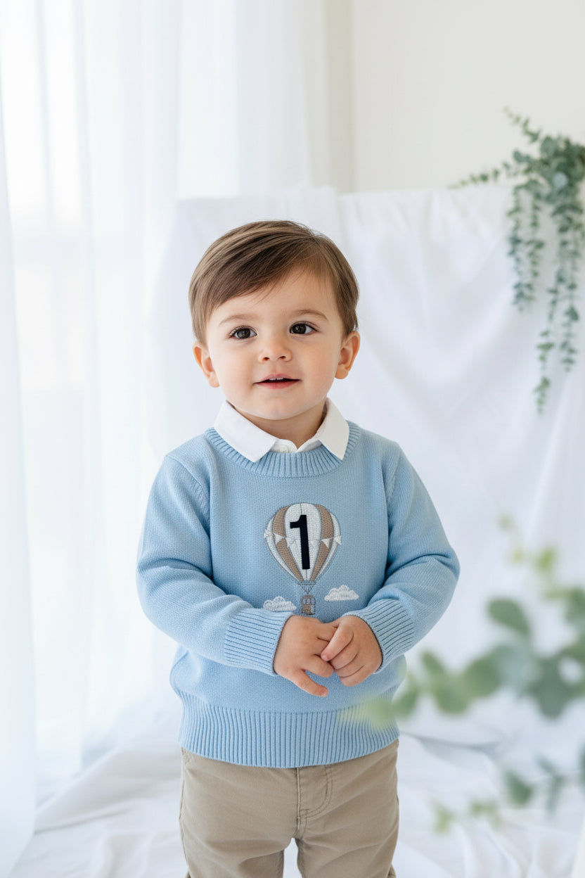 Baby blue cotton sweater with optional embroidery