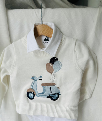 White cotton sweater with optional embroidery