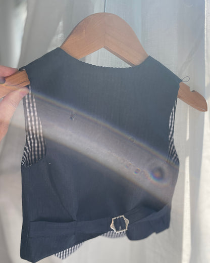 Boys Navy blue vest with white linen suit set