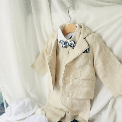 Boys Beige natural linen Blazer jacket coat