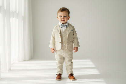 Boys Beige natural linen Blazer jacket coat