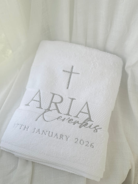 Embroidered Baptism and Christening bath towel