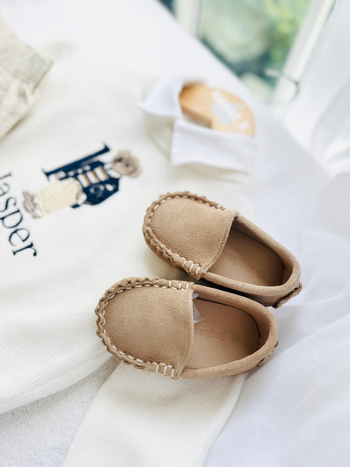 Polo Bear first birthday set with linen shirt, shorts and bear jumper