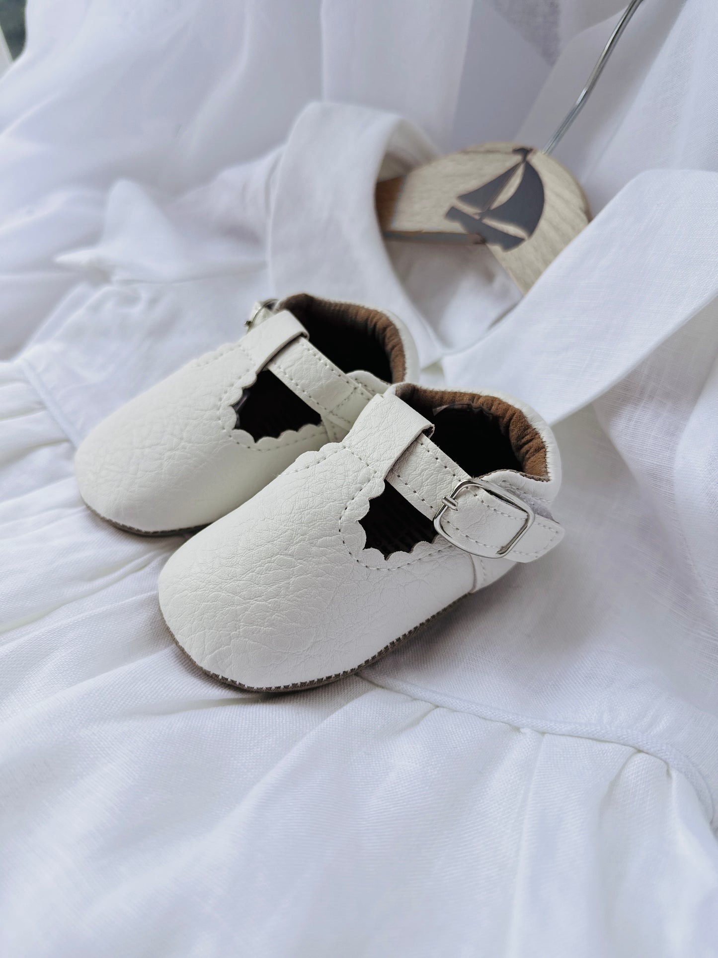 Pure Linen knee length Baptism Dress with embroidery and bloomers and optional ribbon