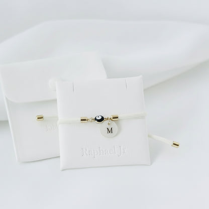 Evil eye bracelet white rope with gold clasps and optional charm