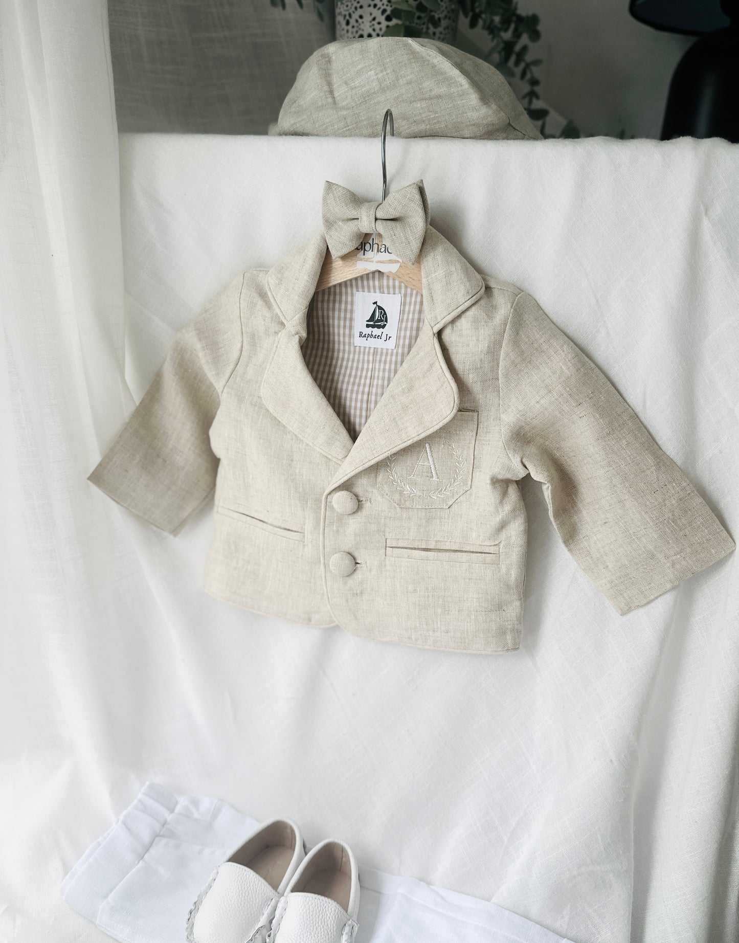 Boys Beige natural linen Blazer jacket coat