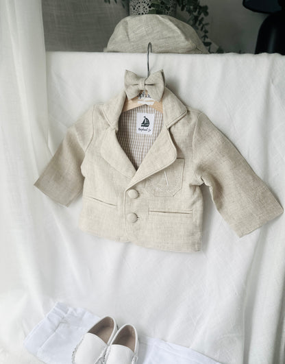 Boys Beige natural linen Blazer jacket coat