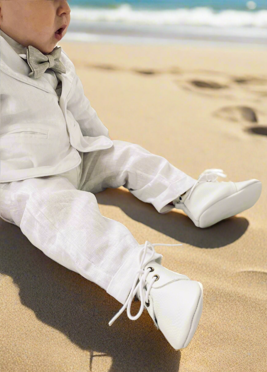 Baby and Toddler Boys white pure linen pants