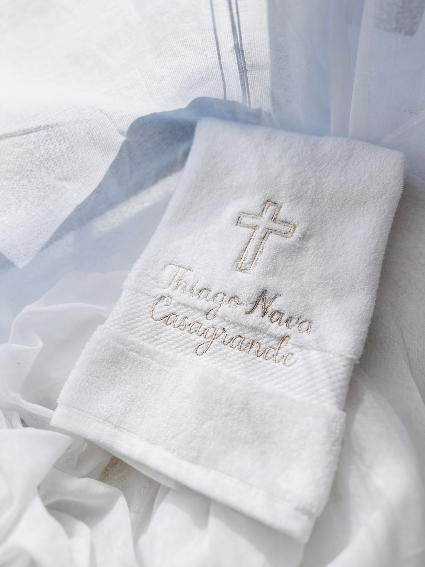 Embroidered Baptism and Christening bath towel