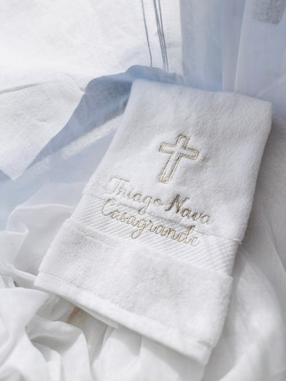 Personalised baptism christening hand towel with embroidery and optional bib