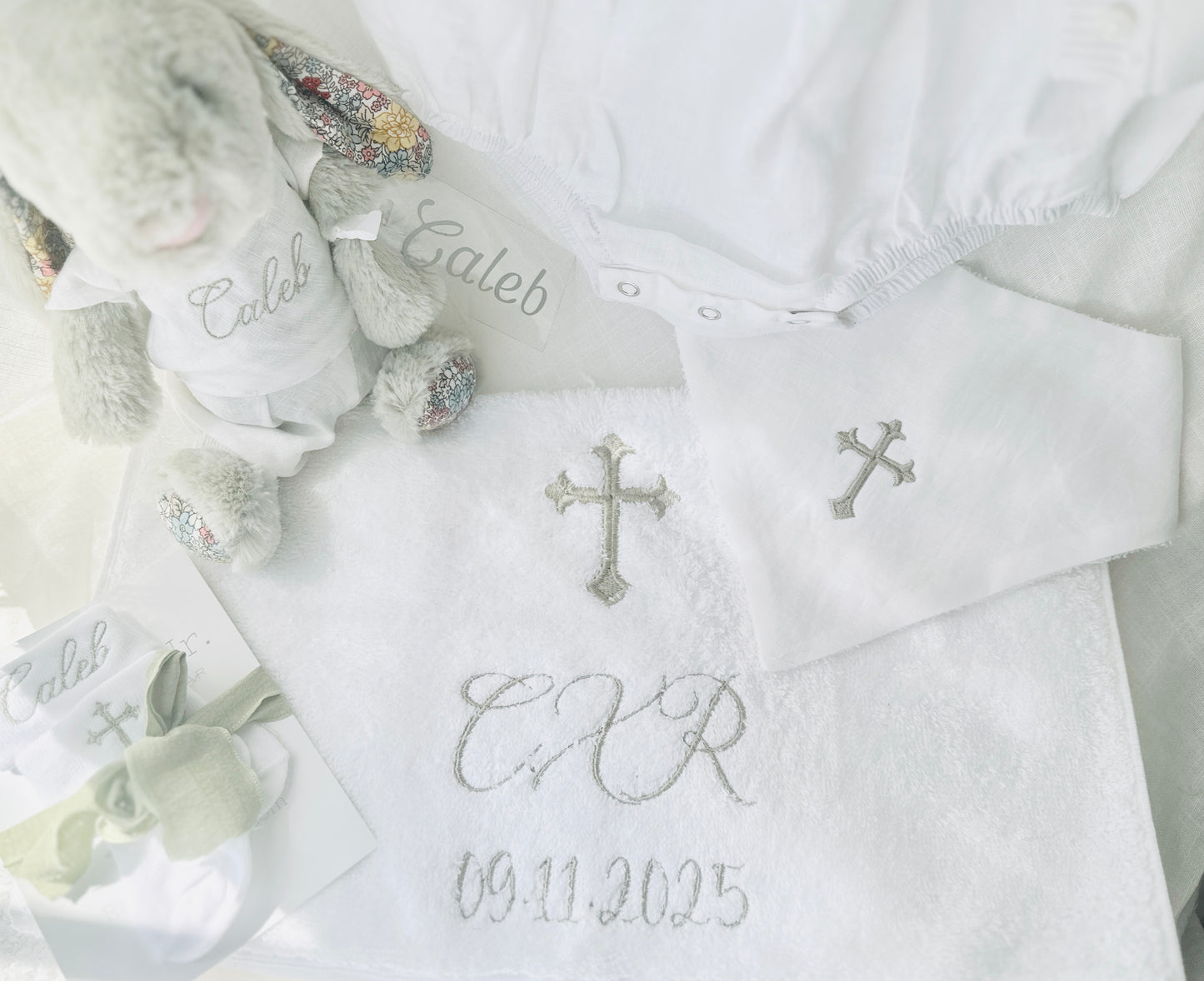 Embroidered Baptism and Christening bath towel