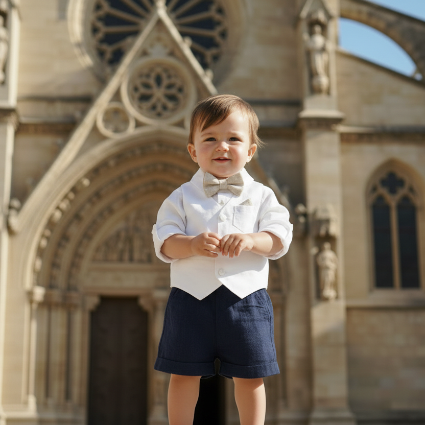 Boys navy blue pure linen shorts
