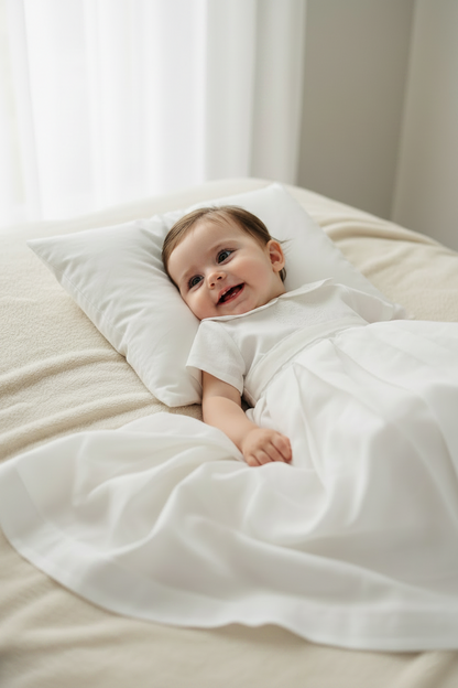 White Linen Baptism dress with detachable long skirt gown