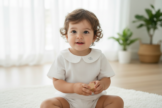 Pure linen white blouse shirt with round collar