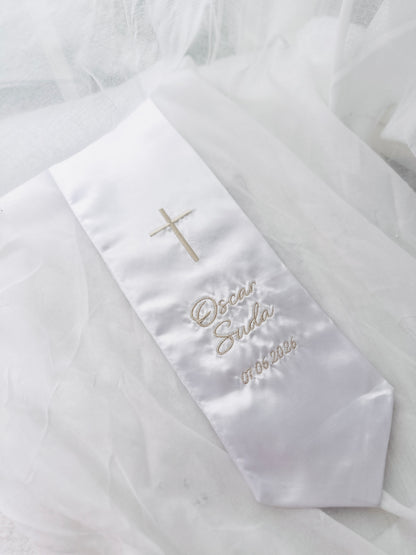 White satin children's sash stole for Baptisms 60in long