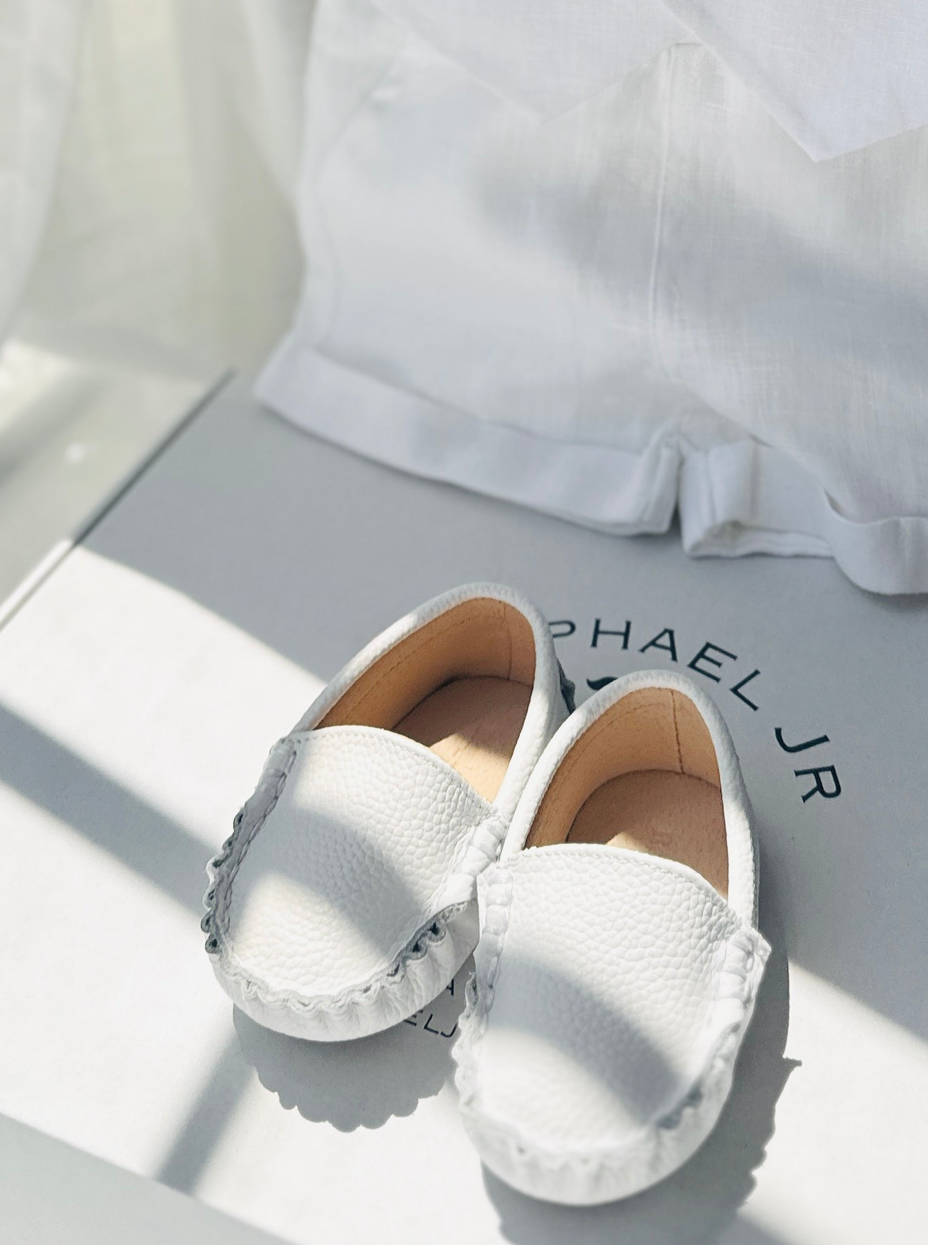 White linen summer Baptism outfit with suspender shorts, shirt, bowtie plus optional extras