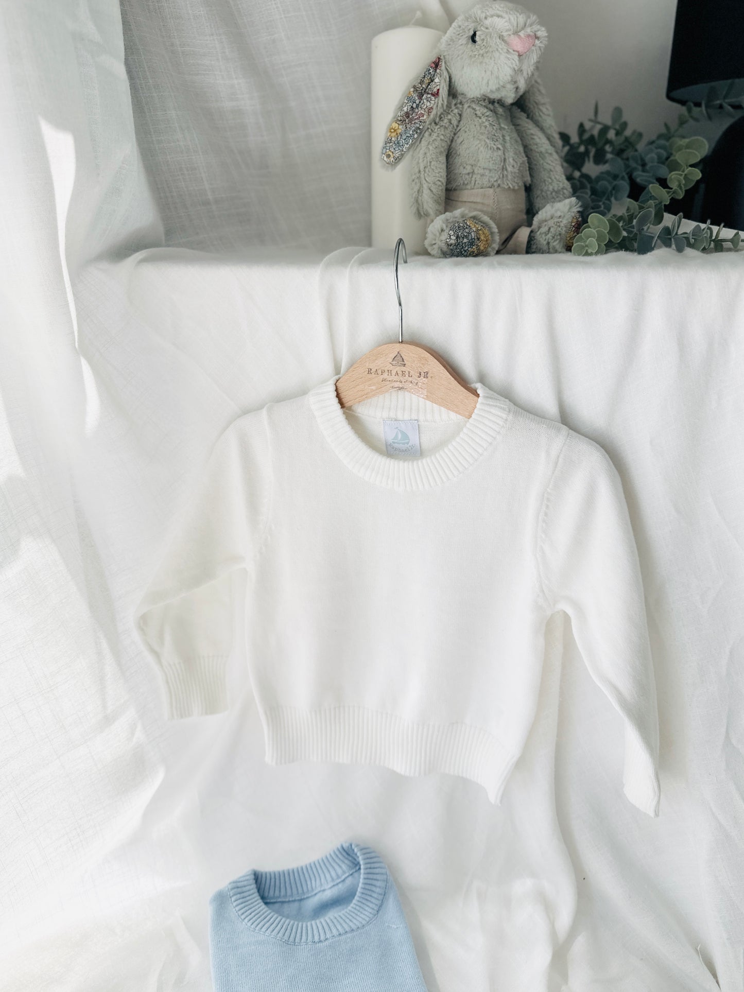 Baby blue cotton sweater with optional embroidery