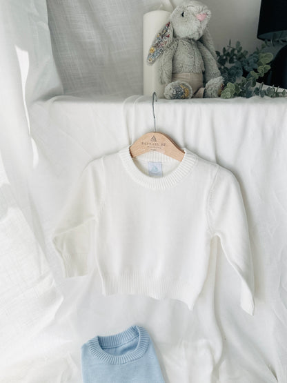 Baby blue cotton sweater with optional embroidery