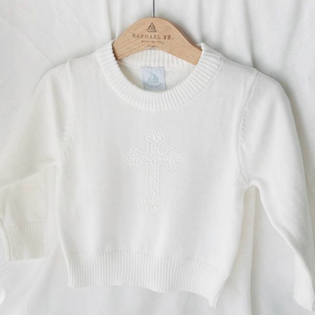 White cotton sweater with optional embroidery