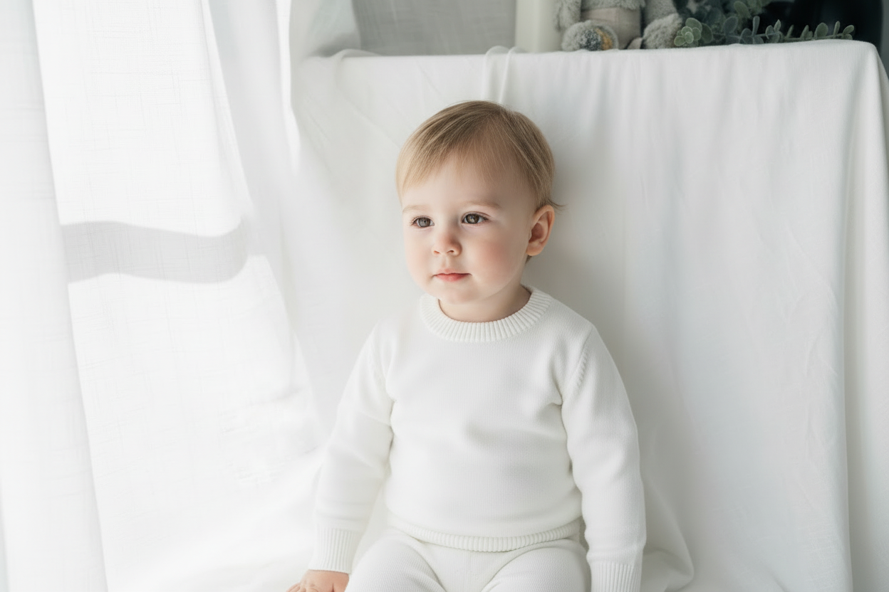 Baby blue cotton sweater with optional embroidery