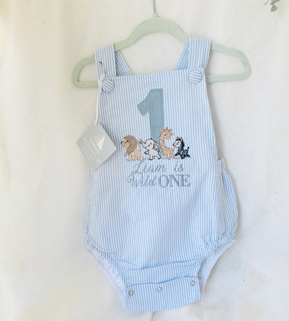 Boys Blue or white Birthday romper overalls Peter Rabbit