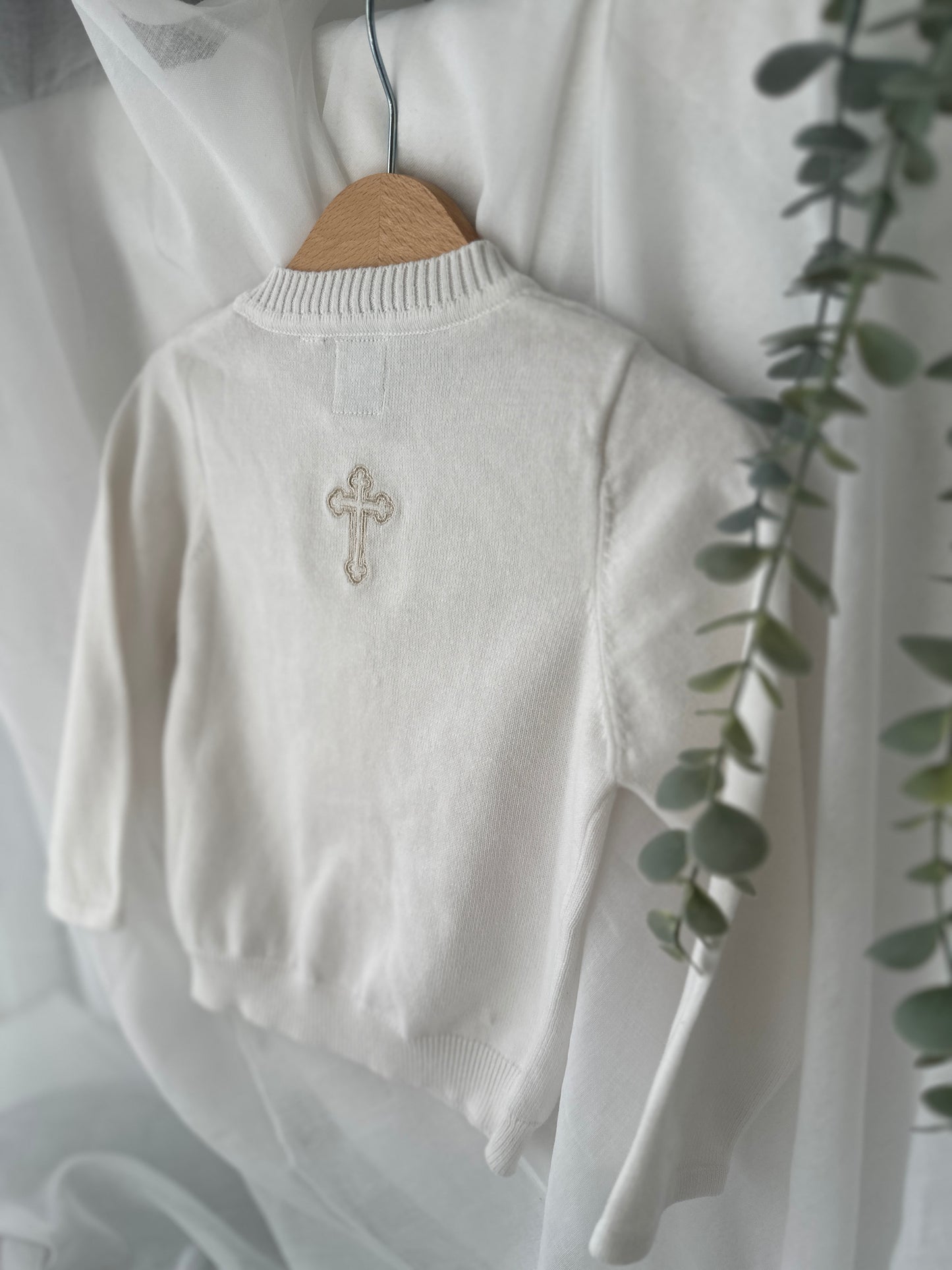 Linen Baptism peter pan collar bubble romper with optional embroidery customisation