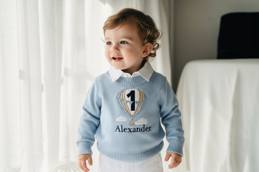 Baby blue cotton sweater with optional embroidery