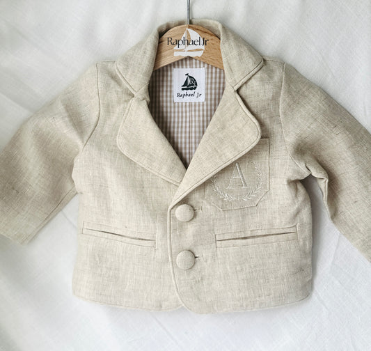 Boys Beige natural linen Blazer jacket coat