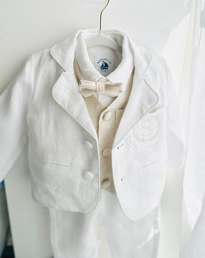 White suit with and Beige vest set