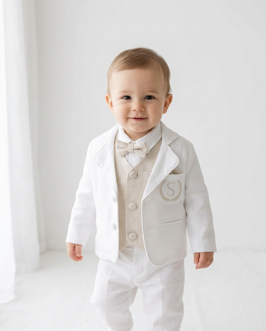 White suit with and Beige vest set