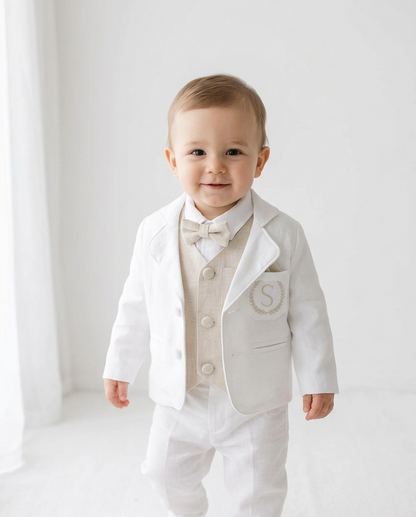 White suit with and Beige vest set