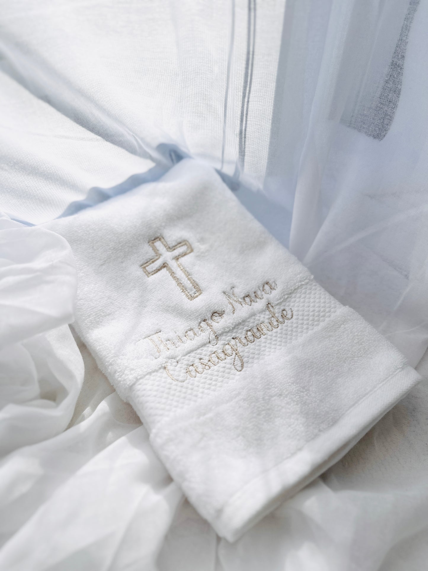 Embroidered Baptism and Christening bath towel