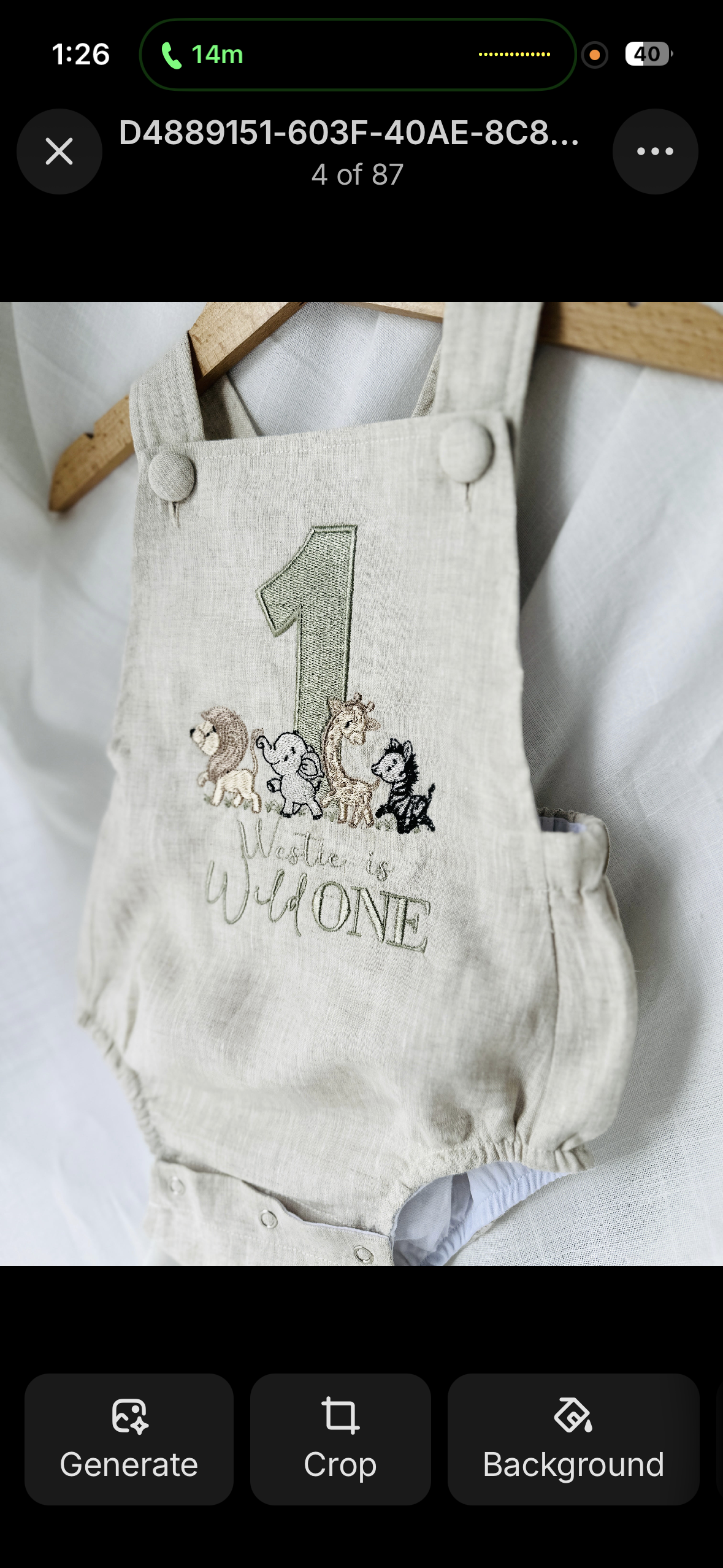 Beige and white linen and cotton baptism romper and linen shirt set