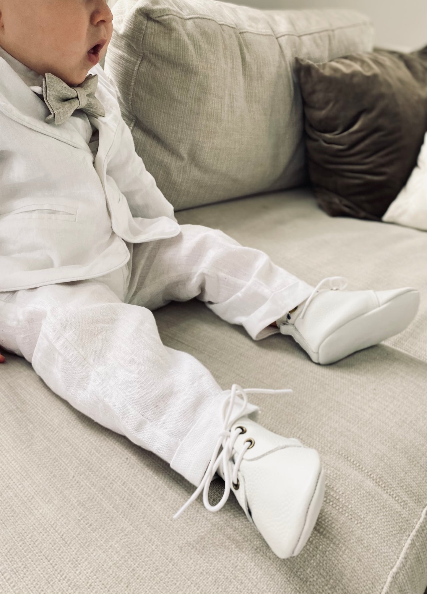 Baby and Toddler Boys white pure linen pants