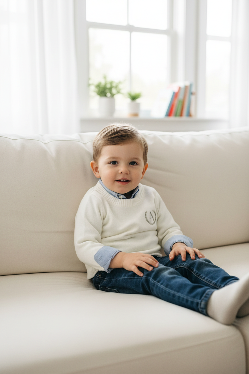 Baby blue cotton sweater with optional embroidery