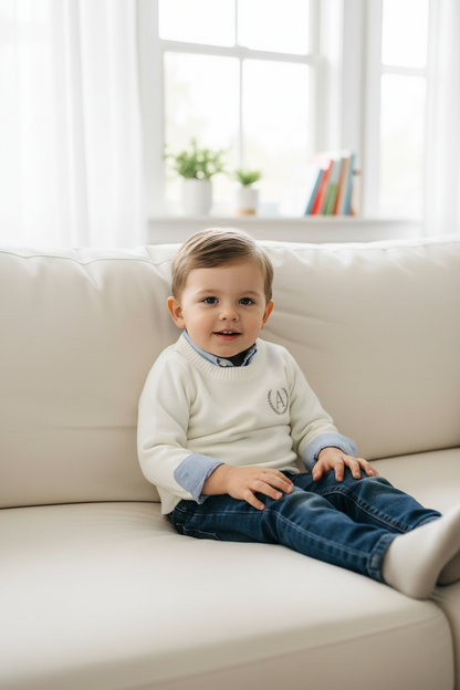 Baby blue cotton sweater with optional embroidery