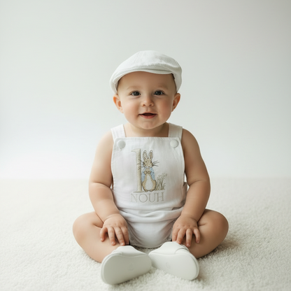 Boys Blue or white Birthday romper overalls Peter Rabbit