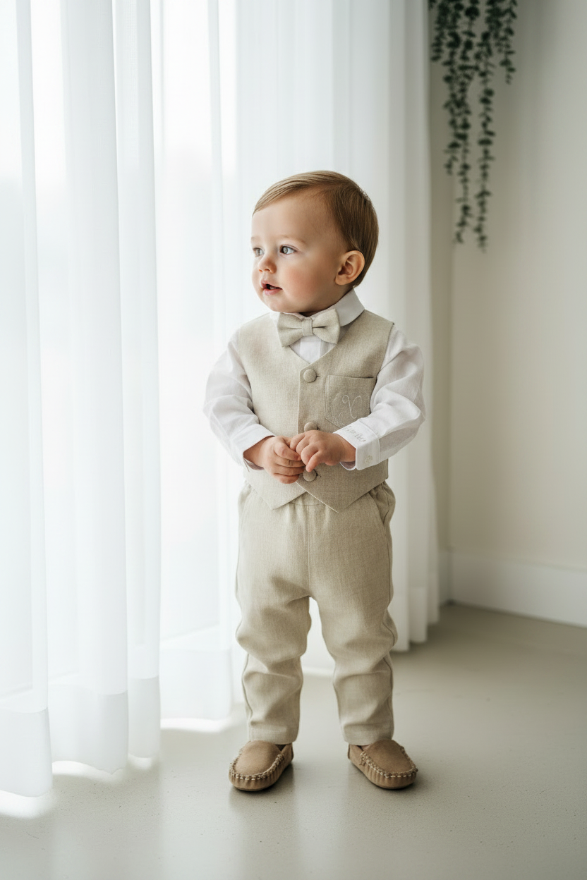 Baby and Toddler Boys beige natural pure linen vest