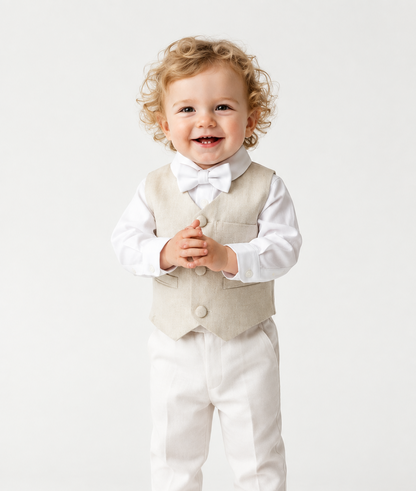 White suit with and Beige vest set