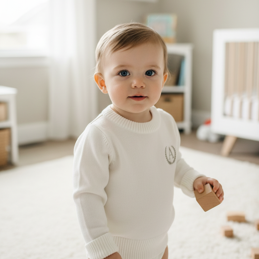 White cotton sweater with optional embroidery
