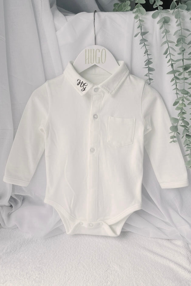 Long Sleeve straight Collared Cotton Onesie Bodysuit