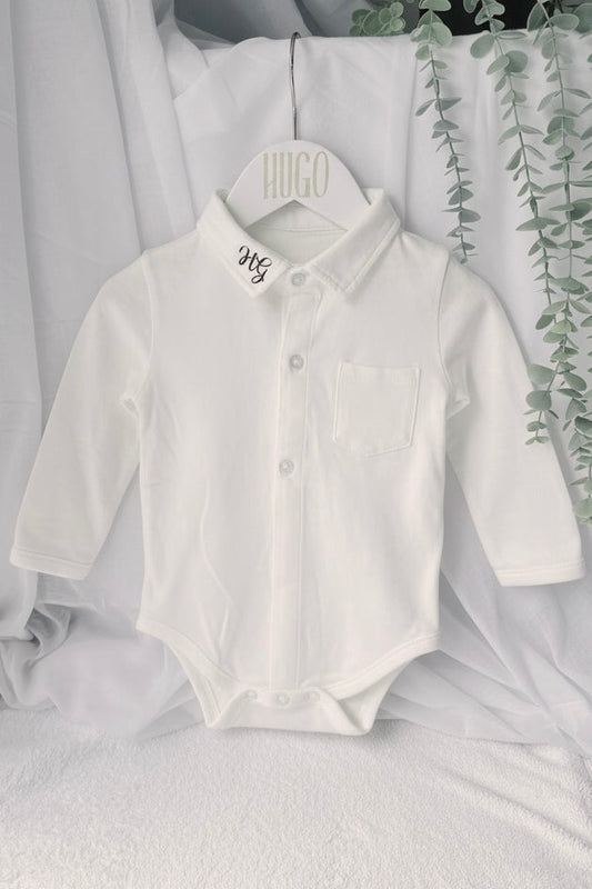 Long Sleeve straight Collared Cotton Onesie Bodysuit