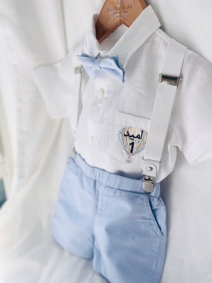 Baby and toddler boys pale blue chambray and linen full suit