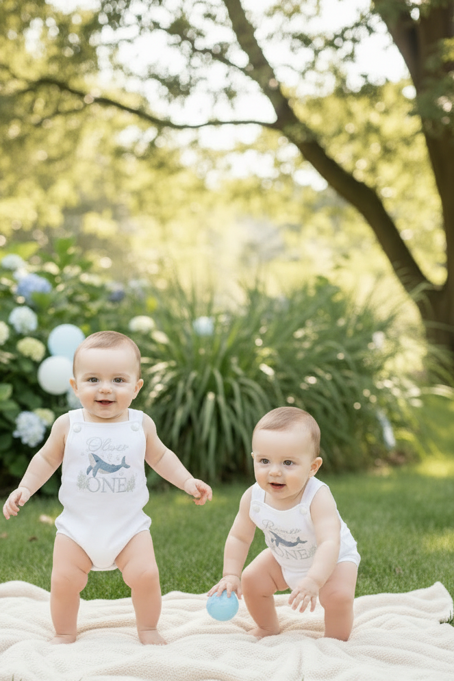 Boys Beige Linen First Birthday romper overalls wild one safari