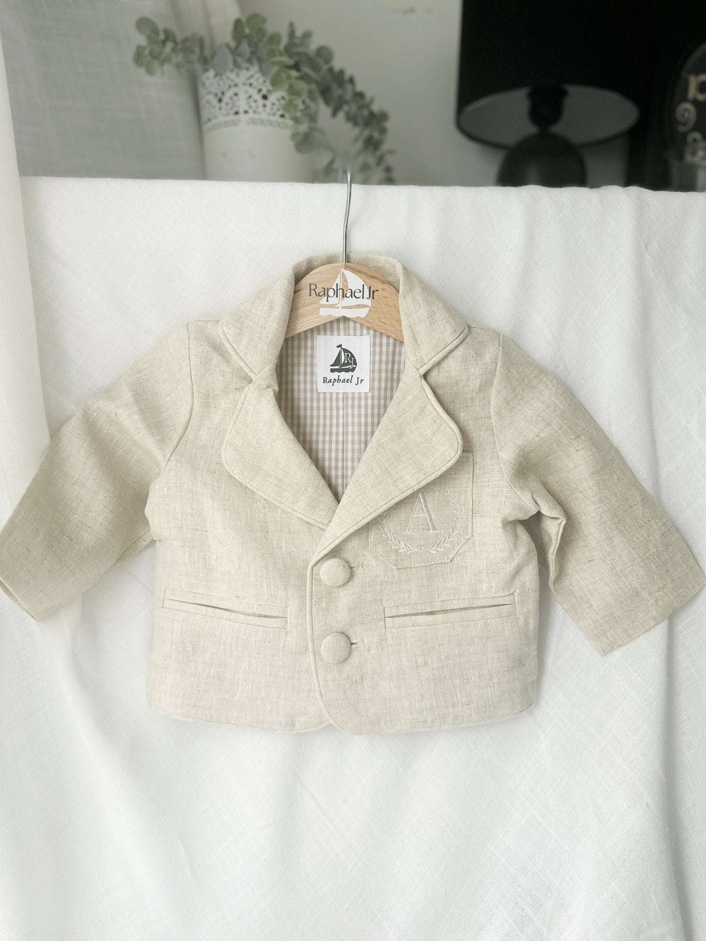 Boys Beige natural linen Blazer jacket coat